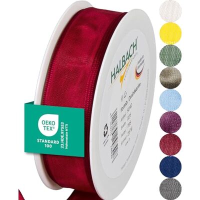 Halbach Seidenbänder Ruban cadeau de qualité supérieure avec bord métallique Largeur : 25 mm Longueur : 25 m Certifié Öko-Tex 100 Ruban en taffetas fabriqué en Allemagne Couleur : rouge Halbach Seidenbänder Ruban cadeau de qualité supérieure avec bord métallique Largeur : 25 mm Longueur : 25 m Certifié Öko-Tex 100 Ruban en taffetas fabriqué en Allemagne Couleur : rouge