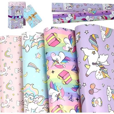 Lhdfyqt Papier et cadeau Licorne, 4 Pièces d'Emballage de Dessin Animé, Papier Enfant, Rouleau Anniversaire, pour Mariage, Anniversaire, Saint Valentin, Noël et Fêtes (50 x 70 Cm) Lhdfyqt Papier et cadeau Licorne, 4 Pièces d'Emballage de Dessin Animé, Papier Enfant, Rouleau Anniversaire, pour Mariage, Anniversaire, Saint Valentin, Noël et Fêtes (50 x 70 Cm)