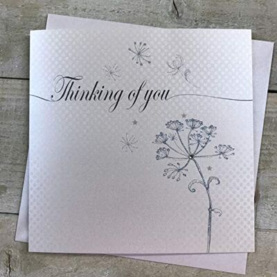 White Cotton Cards Thinking of You, carte de vœux faite à la main – Code LL101 pissenlit, gris/bleu White Cotton Cards Thinking of You, carte de vœux faite à la main – Code LL101 pissenlit, gris/bleu