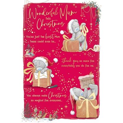 Me To You Carte de Noël Tatty Teddy To My Wonderful Mum, jolie carte avec insert en papier 15,2 x 22,9 cm – Collection officielle Me To You Carte de Noël Tatty Teddy To My Wonderful Mum, jolie carte avec insert en papier 15,2 x 22,9 cm – Collection officielle