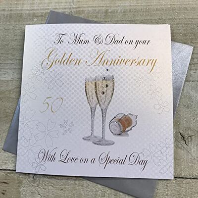 White Cotton Cards & to Mum Dad on Your Golden Anniversary with Love on Your Special Day» («50e Carte d'anniversaire Faite à la Main White Cotton Cards & to Mum Dad on Your Golden Anniversary with Love on Your Special Day» («50e Carte d'anniversaire Faite à la Main