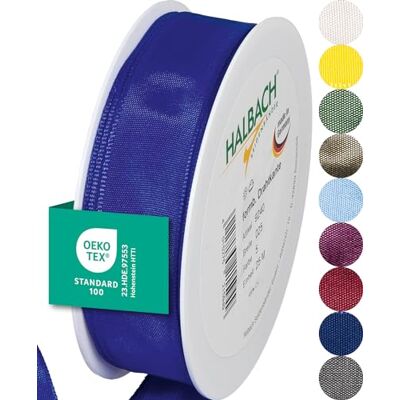 Halbach Seidenbänder Ruban cadeau de qualité supérieure avec bord métallique Largeur : 25 mm Longueur : 25 m Certifié Oeko-Tex 100 Fabriqué en Allemagne Couleur : bleu Halbach Seidenbänder Ruban cadeau de qualité supérieure avec bord métallique Largeur : 25 mm Longueur : 25 m Certifié Oeko-Tex 100 Fabriqué en Allemagne Couleur : bleu