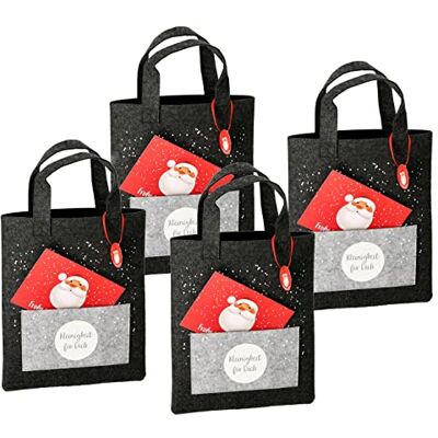 Spetebo Lot de 4 sacs cadeaux de Noël en feutre anthracite Avec carte de vœux Sac en tissu pour bouteille Cadeau de lutin Spetebo Lot de 4 sacs cadeaux de Noël en feutre anthracite Avec carte de vœux Sac en tissu pour bouteille Cadeau de lutin