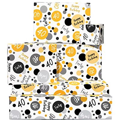 Central 23 Papier cadeau d'anniversaire pour homme et femme – 6 feuilles de papier cadeau – Cadeau de 40e anniversaire pour mari ou femme – Points dorés noirs – 40 ans Par Central 23 Papier cadeau d'anniversaire pour homme et femme – 6 feuilles de papier cadeau – Cadeau de 40e anniversaire pour mari ou femme – Points dorés noirs – 40 ans Par