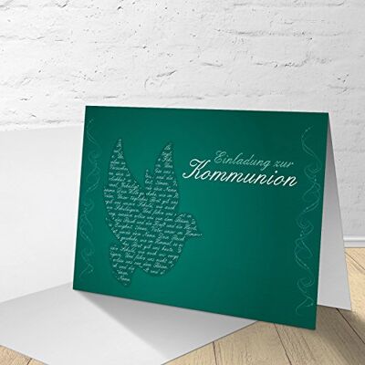 KartenKuss.de Lot de 5 cartes de communion avec enveloppes, cartes d'invitation pour communion, cartes pliantes, motif colombe verte KartenKuss.de Lot de 5 cartes de communion avec enveloppes, cartes d'invitation pour communion, cartes pliantes, motif colombe verte