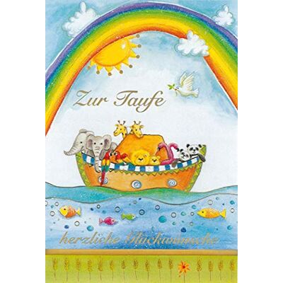bsb Carte de vœux pour baptême « Zur Taufe » avec arche de Noé et arc-en-ciel bsb Carte de vœux pour baptême « Zur Taufe » avec arche de Noé et arc-en-ciel