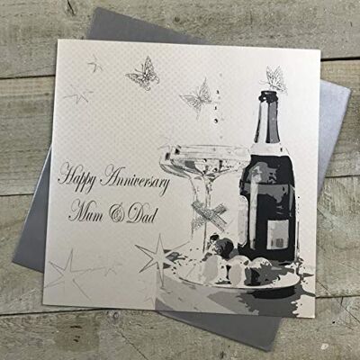 White Cotton Cards Grande Carte «Heureux Anniversaire de Mariage Faite Main Motif Mum and Dad Card Blanc White Cotton Cards Grande Carte «Heureux Anniversaire de Mariage Faite Main Motif Mum and Dad Card Blanc