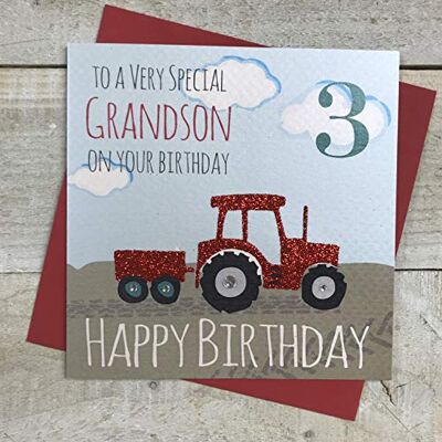 White Cotton Cards Ga3-gs"To a very special Grandson On Your Birthday 3 Happy Birthday" Fait à la main. 3ème carte d'anniversaire White Cotton Cards Ga3-gs"To a very special Grandson On Your Birthday 3 Happy Birthday" Fait à la main. 3ème carte d'anniversaire
