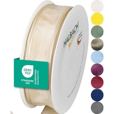 Halbach Seidenbänder Ruban cadeau de qualité supérieure avec bord métallique Largeur : 25 mm Longueur : 25 m Certifié Öko-Tex 100 Ruban en taffetas fabriqué en Allemagne Couleur : sable Halbach Seidenbänder Ruban cadeau de qualité supérieure avec bord métallique Largeur : 25 mm Longueur : 25 m Certifié Öko-Tex 100 Ruban en taffetas fabriqué en Allemagne Couleur : sable