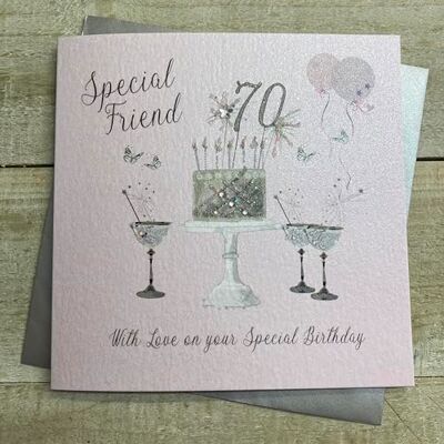 White Cotton Cards Carte d'anniversaire 70 ans avec verres à champagne roses SS42-SF70, 16 cm x 16 cm White Cotton Cards Carte d'anniversaire 70 ans avec verres à champagne roses SS42-SF70, 16 cm x 16 cm