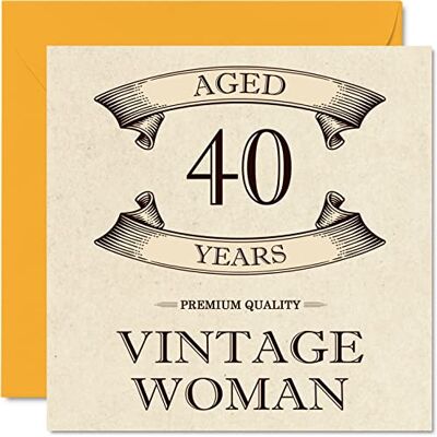 Stuff4 Cartes d'anniversaire vintage 40 ans pour femme – 40 ans – Carte d'anniversaire amusante pour maman, sœur, épouse, petite amie, cousine, tante, 145 mm x 145 mm, carte de vœux pour femme, carte de 40e Stuff4 Cartes d'anniversaire vintage 40 ans pour femme – 40 ans – Carte d'anniversaire amusante pour maman, sœur, épouse, petite amie, cousine, tante, 145 mm x 145 mm, carte de vœux pour femme, carte de 40e