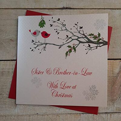 White Cotton Cards Carte de Noël faite à la main avec inscription « Sister & Brother-in-Law with Love » (Robins dans le sapin, code xx14-109) White Cotton Cards Carte de Noël faite à la main avec inscription « Sister & Brother-in-Law with Love » (Robins dans le sapin, code xx14-109)