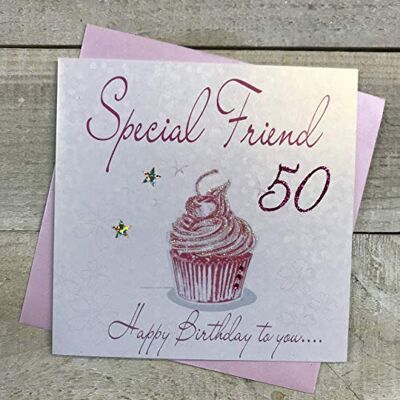 White Cotton Cards WB 202–50 Rose Cupcake Special Friend Happy Birthday to You. 50 Main Carte 50e Anniversaire Blanc White Cotton Cards WB 202–50 Rose Cupcake Special Friend Happy Birthday to You. 50 Main Carte 50e Anniversaire Blanc