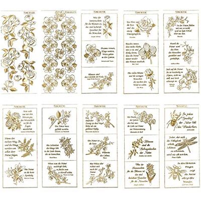 Ideen mit Herz Lot de 10 feuilles d'autocollants gravés transparents et dorés de 10 x 23 cm Autocollants dorés pour bricolage et décoration Cartes et cadeaux pour anniversaire, Noël, retraite et Ideen mit Herz Lot de 10 feuilles d'autocollants gravés transparents et dorés de 10 x 23 cm Autocollants dorés pour bricolage et décoration Cartes et cadeaux pour anniversaire, Noël, retraite et