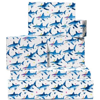 Central 23 Papier d'emballage cadeau avec requins 6 feuilles de papier d'emballage cadeau d'anniversaire Fête des requins Océan Papier d'emballage cadeau blanc pour fille, enfants et femmes Livré avec Central 23 Papier d'emballage cadeau avec requins 6 feuilles de papier d'emballage cadeau d'anniversaire Fête des requins Océan Papier d'emballage cadeau blanc pour fille, enfants et femmes Livré avec