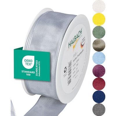 Halbach Seidenbänder Ruban cadeau de qualité supérieure avec bord métallique Largeur : 40 mm Longueur : 25 m Certifié Öko-Tex 100 Ruban en taffetas fabriqué en Allemagne Couleur : gris clair Halbach Seidenbänder Ruban cadeau de qualité supérieure avec bord métallique Largeur : 40 mm Longueur : 25 m Certifié Öko-Tex 100 Ruban en taffetas fabriqué en Allemagne Couleur : gris clair
