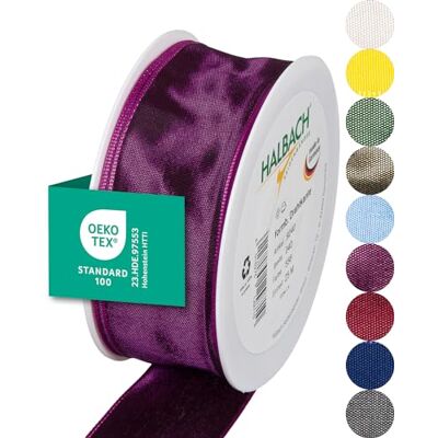 Halbach Seidenbänder Ruban cadeau de qualité supérieure avec bord métallique Largeur : 40 mm Longueur : 25 m Certifié Öko-Tex 100 Ruban en taffetas fabriqué en Allemagne Couleur : violet Halbach Seidenbänder Ruban cadeau de qualité supérieure avec bord métallique Largeur : 40 mm Longueur : 25 m Certifié Öko-Tex 100 Ruban en taffetas fabriqué en Allemagne Couleur : violet