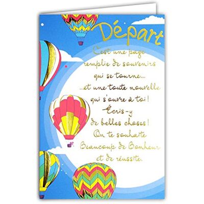 AFIE 69-3056 Carte DÉPART grand texte mots en dorure OR doré qui brille ; Livrée avec enveloppe couleur assortie ; Format Carte fermée 11,5x17cm ; Fabriqué en France AFIE 69-3056 Carte DÉPART grand texte mots en dorure OR doré qui brille ; Livrée avec enveloppe couleur assortie ; Format Carte fermée 11,5x17cm ; Fabriqué en France