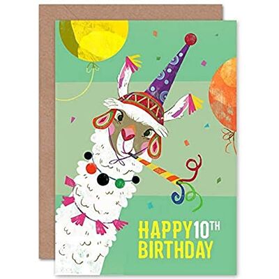 Wee Blue Coo Llama Party Carte d'anniversaire 10 ans Wee Blue Coo Llama Party Carte d'anniversaire 10 ans