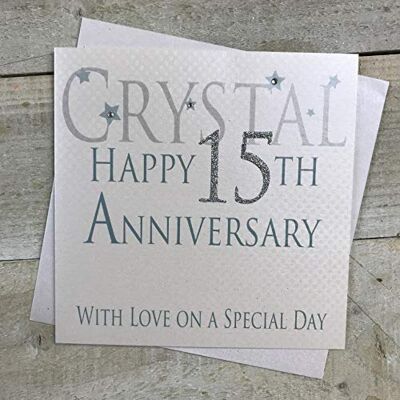 White Cotton Cards "Crystal Happy 15ème Anniversaire de Mariage avec Love on a Special Day Carte Faite à la Main White Cotton Cards "Crystal Happy 15ème Anniversaire de Mariage avec Love on a Special Day Carte Faite à la Main
