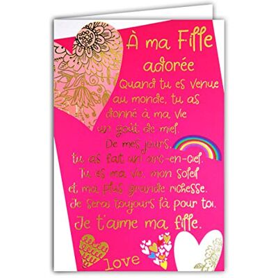 AFIE 69-3039 Carte pour ma FILLE avec un grand texte mots en dorure OR doré qui brille ; Livrée avec enveloppe couleur assortie ; Format Carte fermée 11,5x17cm ; Fabriqué en France AFIE 69-3039 Carte pour ma FILLE avec un grand texte mots en dorure OR doré qui brille ; Livrée avec enveloppe couleur assortie ; Format Carte fermée 11,5x17cm ; Fabriqué en France