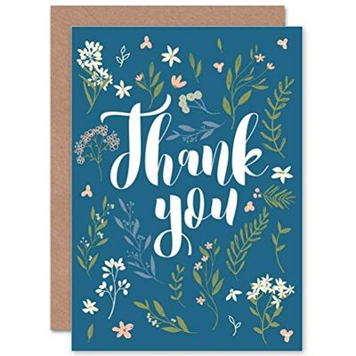 Wee Blue Coo Carte de remerciement – Fleurs florales Jolies typographies, motif bleu Wee Blue Coo Carte de remerciement – Fleurs florales Jolies typographies, motif bleu