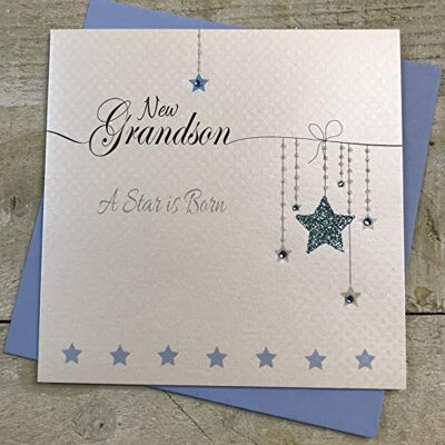 White Cotton Cards Ll78 "New Grandson A Star is Born" carte de bébé faite main White Cotton Cards Ll78 "New Grandson A Star is Born" carte de bébé faite main