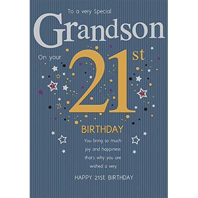 Piccadilly Greetings Group Ltd Superbe carte de vœux de 21e anniversaire avec inscription « A Very Special Grandson on your 21st Birthday » Bleu 25,4 x 17,8 cm Piccadilly Greetings Group Ltd Superbe carte de vœux de 21e anniversaire avec inscription « A Very Special Grandson on your 21st Birthday » Bleu 25,4 x 17,8 cm