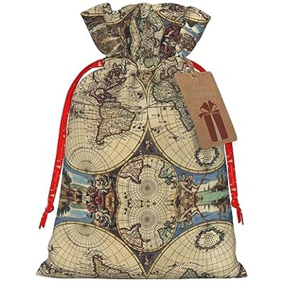 Ghjkfbf Sacs cadeaux de Noël avec cordon de serrage et étiquettes réutilisables Motif carte du monde antique Ghjkfbf Sacs cadeaux de Noël avec cordon de serrage et étiquettes réutilisables Motif carte du monde antique