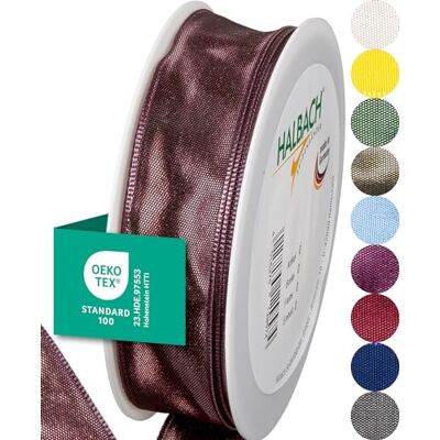 Halbach Seidenbänder Ruban cadeau de qualité supérieure avec bord métallique Largeur : 25 mm Longueur : 25 m Certifié Öko-Tex 100 Ruban en taffetas fabriqué en Allemagne Couleur : duskyberry Halbach Seidenbänder Ruban cadeau de qualité supérieure avec bord métallique Largeur : 25 mm Longueur : 25 m Certifié Öko-Tex 100 Ruban en taffetas fabriqué en Allemagne Couleur : duskyberry