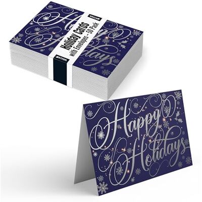 Better Office Products 50 Pack Happy Holidays Cards with Silver Foil Accents, 5" x 7", High Gloss, Interior Greeting, with 50 Envelopes, Christmas Cards, New Years Cards, 50 Count Boxed Set Better Office Products 50 Pack Happy Holidays Cards with Silver Foil Accents, 5" x 7", High Gloss, Interior Greeting, with 50 Envelopes, Christmas Cards, New Years Cards, 50 Count Boxed Set