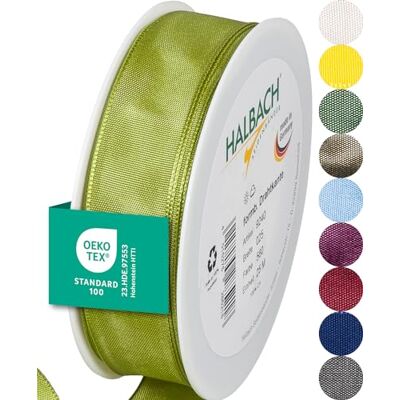 Halbach Seidenbänder Ruban cadeau de qualité supérieure avec bord métallique Largeur : 25 mm Longueur : 25 m Certifié Öko-Tex 100 Ruban en taffetas fabriqué en Allemagne Couleur : vert Halbach Seidenbänder Ruban cadeau de qualité supérieure avec bord métallique Largeur : 25 mm Longueur : 25 m Certifié Öko-Tex 100 Ruban en taffetas fabriqué en Allemagne Couleur : vert