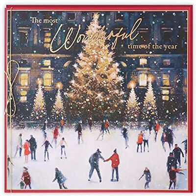 Clintons : Carte de Noël Motif scène de patinage Clintons : Carte de Noël Motif scène de patinage