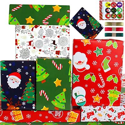 Edunass Carte cadeau Noël pour enfants et rubans, lot de cartes cadeau, papier rouge et bleu Père Noël Edunass Carte cadeau Noël pour enfants et rubans, lot de cartes cadeau, papier rouge et bleu Père Noël