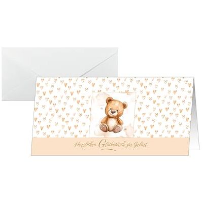Sigel DS623 Lot de 10 cartes de vœux de naissance « Teddy », format DIN long, avec enveloppes, neutres, pour filles et garçons, idéales pour imprimer, marron Sigel DS623 Lot de 10 cartes de vœux de naissance « Teddy », format DIN long, avec enveloppes, neutres, pour filles et garçons, idéales pour imprimer, marron