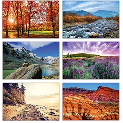 Better Office Products Lot de 50 boîtes de cartes de vœux pour toutes les occasions, 10,2 x 15,2 cm, 50 cartes vierges assorties et 50 enveloppes, 6 motifs américains de photographie naturelle, Better Office Products Lot de 50 boîtes de cartes de vœux pour toutes les occasions, 10,2 x 15,2 cm, 50 cartes vierges assorties et 50 enveloppes, 6 motifs américains de photographie naturelle,