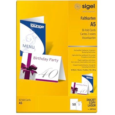 Sigel DP910 50 Cartes de remerciements ou cartes de vœux à 2 volets, sans motif, 14,8 x 21 cm, blanc Sigel DP910 50 Cartes de remerciements ou cartes de vœux à 2 volets, sans motif, 14,8 x 21 cm, blanc