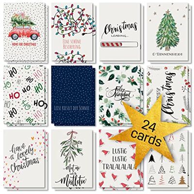 Sigel DS701 Lot de 24 Cartes postales de Noël, 12 motifs, en carton blanc, avec insription Sigel DS701 Lot de 24 Cartes postales de Noël, 12 motifs, en carton blanc, avec insription