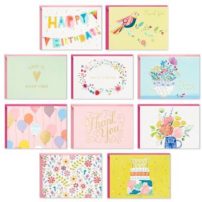 Hallmark Lot de 30 cartes de vœux vierges assorties Good Vibes Anniversaire, Thinking of You, Thank You Hallmark Lot de 30 cartes de vœux vierges assorties Good Vibes Anniversaire, Thinking of You, Thank You