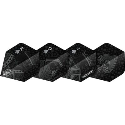 Unicorn Ailettes de fléchettes UltraFly Design Royal Flush Noir Polyester PET ultra durable 100 microns Forme standard Plus Unicorn Ailettes de fléchettes UltraFly Design Royal Flush Noir Polyester PET ultra durable 100 microns Forme standard Plus