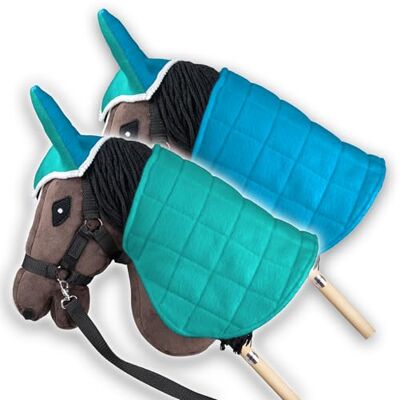 SKIPPI Couverture et bonnet d'oreille pour cheval Menthe et bleu SKIPPI Couverture et bonnet d'oreille pour cheval Menthe et bleu