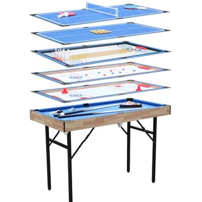 TRUIHUA Table de jeu multifonction 6 en 1, table de billard, billard, hockey, tennis de table, bowling, Shuffleboard et Tic Tac Toe avec tous les accessoires (1,2 m) TRUIHUA Table de jeu multifonction 6 en 1, table de billard, billard, hockey, tennis de table, bowling, Shuffleboard et Tic Tac Toe avec tous les accessoires (1,2 m)
