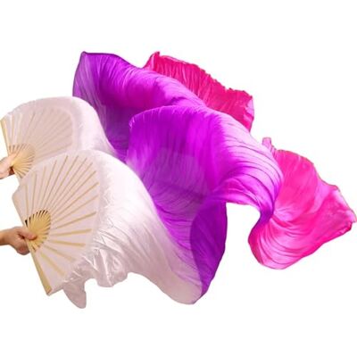 LYXYGMV 1 paire de voile de danse du ventre en soie véritable, teints à la main, performance naturelle pour fête, spectacle sur scène, blanc, 180 x 90 cm LYXYGMV 1 paire de voile de danse du ventre en soie véritable, teints à la main, performance naturelle pour fête, spectacle sur scène, blanc, 180 x 90 cm