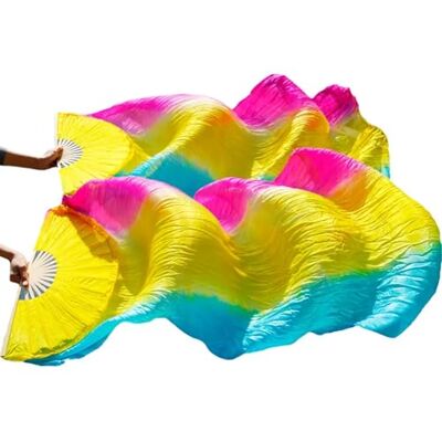 LYXYGMV Éventails de voile de danse du ventre en soie véritable/imitation soie teintée à la main pour fête, spectacle sur scène (9C, S 120 x 90 cm en soie véritable) LYXYGMV Éventails de voile de danse du ventre en soie véritable/imitation soie teintée à la main pour fête, spectacle sur scène (9C, S 120 x 90 cm en soie véritable)
