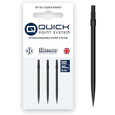 Harrows Pointes de fléchettes à pointe rapide en acier Pointes de fléchettes de rechange en noir et argent 26 mm, 30 mm, 35 mm, 40 mm et 42 mm Compatible avec le système QP (noir, 40 mm) Harrows Pointes de fléchettes à pointe rapide en acier Pointes de fléchettes de rechange en noir et argent 26 mm, 30 mm, 35 mm, 40 mm et 42 mm Compatible avec le système QP (noir, 40 mm)