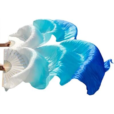 LYXYGMV 1 paire de voile de danse du ventre en soie véritable, teints à la main, performance naturelle pour fête, spectacle sur scène (bleu, 230 x 90 cm en soie véritable) LYXYGMV 1 paire de voile de danse du ventre en soie véritable, teints à la main, performance naturelle pour fête, spectacle sur scène (bleu, 230 x 90 cm en soie véritable)