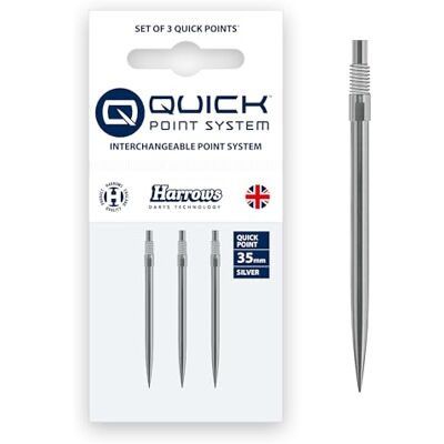 Harrows Pointes de fléchettes à pointe rapide en acier Embouts de fléchettes de rechange en noir et argent 26 mm, 30 mm, 35 mm, 40 mm et 42 mm Compatible avec système QP (argent, 35 mm) Harrows Pointes de fléchettes à pointe rapide en acier Embouts de fléchettes de rechange en noir et argent 26 mm, 30 mm, 35 mm, 40 mm et 42 mm Compatible avec système QP (argent, 35 mm)