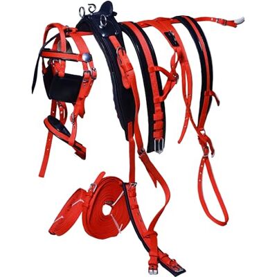 Aces Equine Kit complet de harnais de conduite en nylon rouge et noir Taille Cob Aces Equine Kit complet de harnais de conduite en nylon rouge et noir Taille Cob