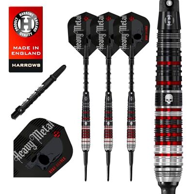 Harrows Ryan Searle Heavy Metal Series 2 Jeu de fléchettes professionnelles à pointe souple 90 % tungstène avec tiges midi en carbone ST et ailettes Signature (18 g) Harrows Ryan Searle Heavy Metal Series 2 Jeu de fléchettes professionnelles à pointe souple 90 % tungstène avec tiges midi en carbone ST et ailettes Signature (18 g)
