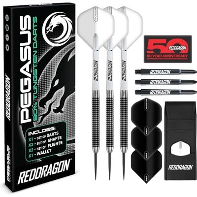 Dragon Pegasus 30 Gram Jeu de fléchettes Professional en tungstène Steeltip avec ailettes, tiges (tiges) et portefeuille Dragon Pegasus 30 Gram Jeu de fléchettes Professional en tungstène Steeltip avec ailettes, tiges (tiges) et portefeuille